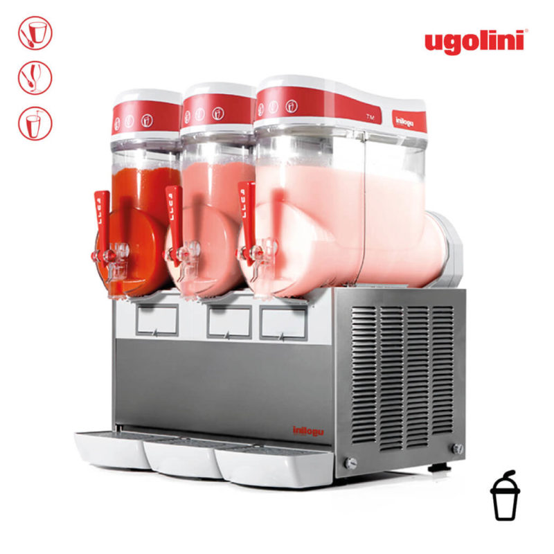 Ugolini Slusheismaschine befüllt mit drei Sorten